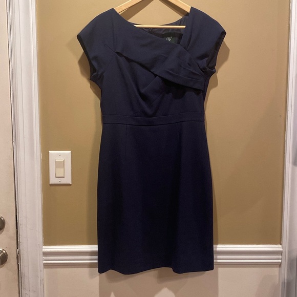 J. Crew Dresses & Skirts - J.Crew dark blue wool sheath dress with asymmetrical collar size 6